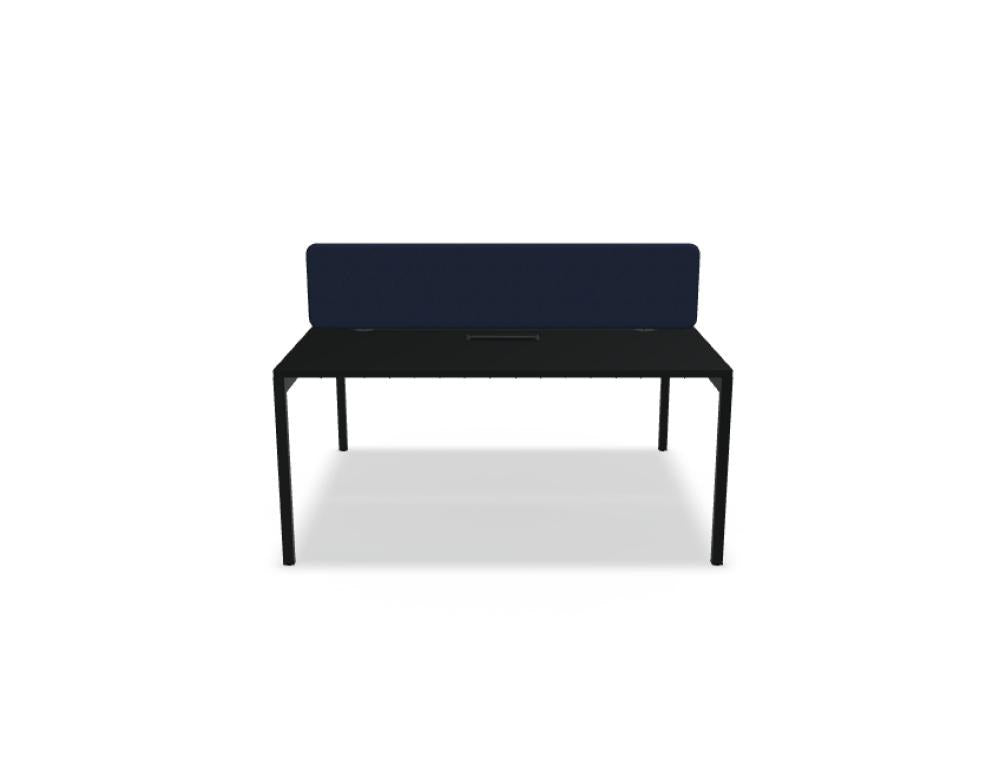 Doppelschreibtisch Ogi Y Bench von Mdd in Honigeiche mit schwarzem Metallgestell, Tischplatte für zwei Arbeitsplätze nebeneinander.