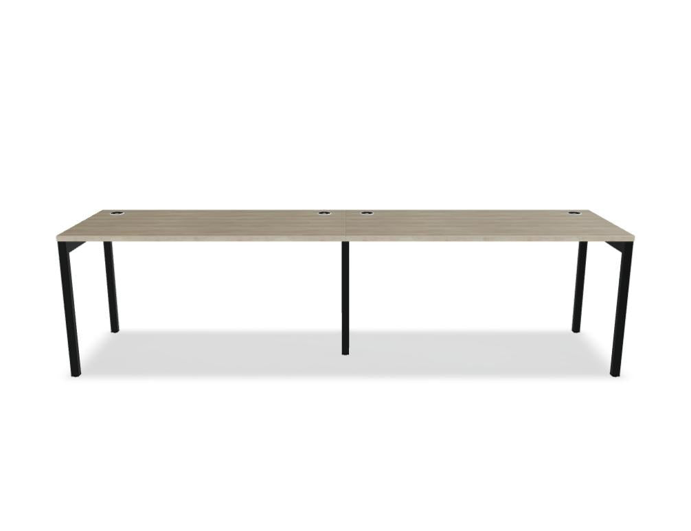 Schreibtisch Ogi Y von Mdd mit Tischplatte in Honigeiche und schwarzem Metallgestell, Profil 40x40 mm, für Büroarbeitsplätze.