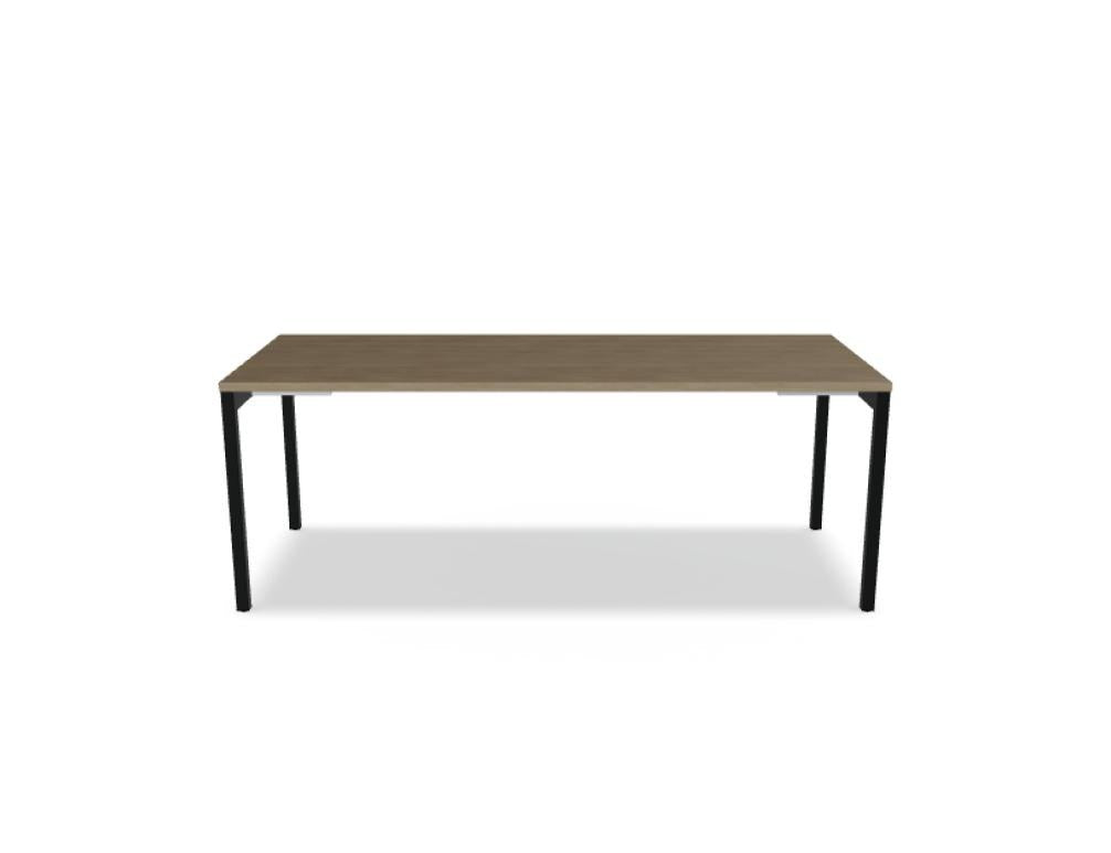 Schreibtisch Ogi Y von Mdd mit Tischplatte in Honigeiche und schwarzem Metallgestell, Profil 40x40 mm, für Büroarbeitsplätze.