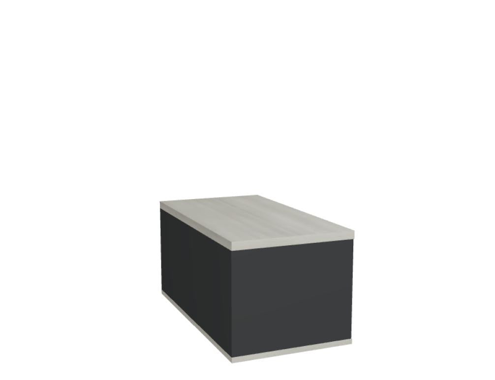 Aufsatzschrank für Büro-Container mit Korpus in Aluminium Satinato, Ober- und Bodenplatte in Kakao, aus Melamin gefertigt.