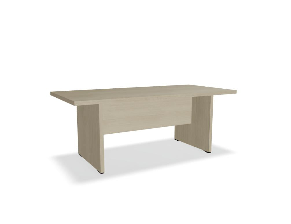 Hochwertiger Quando QS19 Chefzimmertisch als eleganter Konferenztisch aus Holz und Metall, schmaler Live-Edge-Charakter, klare Linien, moderne Büro-Ästhetik