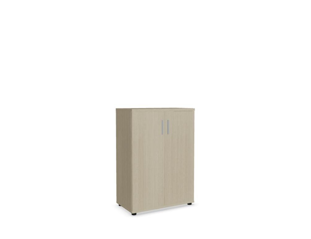 Büroschrank Quando von Mdd aus Melaminplatte in Kanadischer Eiche mit Aluminiumgriffen, abschliessbaren Türen und mehreren Fachböden.
