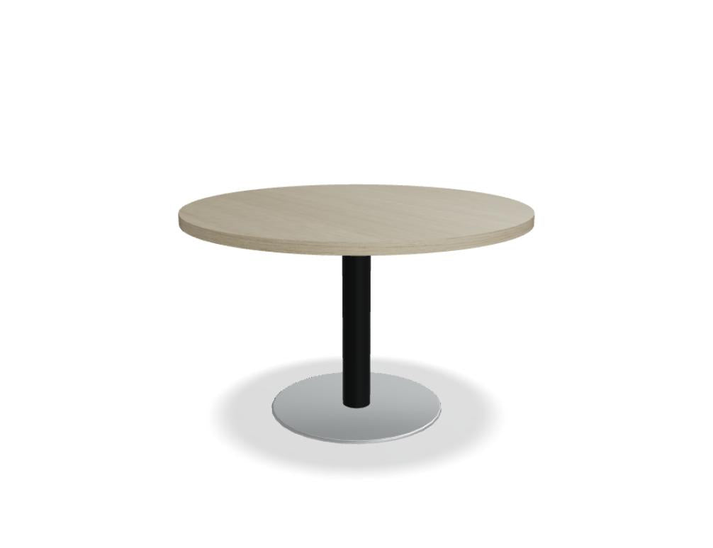 Kaffeetisch Quando QS12 von Mdd: moderner Esstisch mit hellem Holzfinish, runder Formfuss, elegantes Design und praktische Ablagefläche