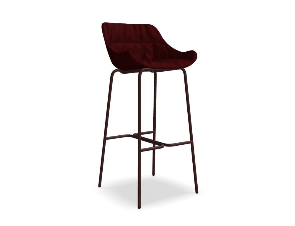 Barhocker Baltic Soft Duo von Mdd in Ziegelrot mit gepolstertem Sitz, gefälteltem Kissen, integrierten Armlehnen und 4-Bein-Metallgestell.