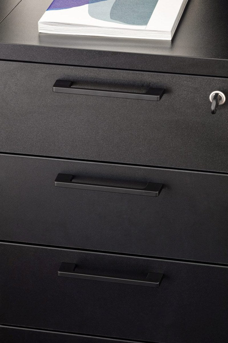 Weisser Standcontainer mit Melaminplatte, Metallschubladen und Aluminiumgriffen, Masse 100x60x74 cm, Korpus-Möbel von Mdd.