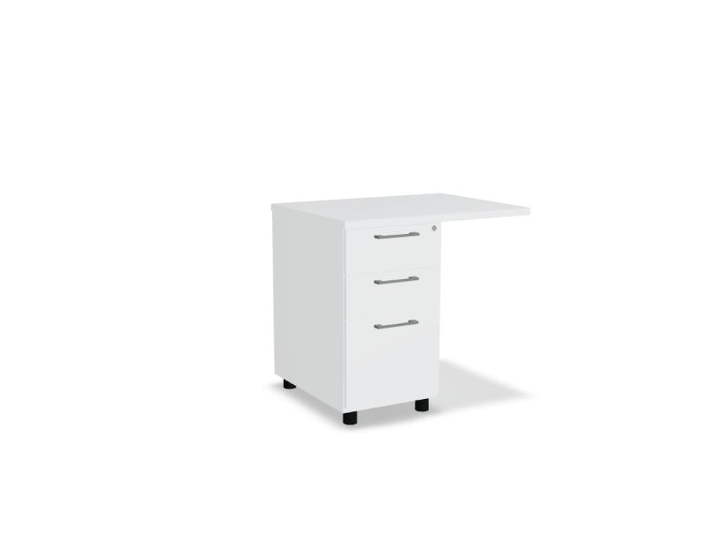Weisser Standcontainer mit Melaminplatte, Metallschubladen und Aluminiumgriffen, Masse 100x60x74 cm, Korpus-Möbel von Mdd.