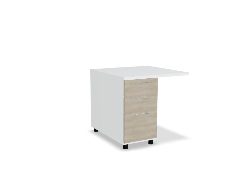 Weisser Standcontainer mit Melaminplatte, Metallschubladen und Aluminiumgriffen, Masse 100x60x74 cm, Korpus-Möbel von Mdd.