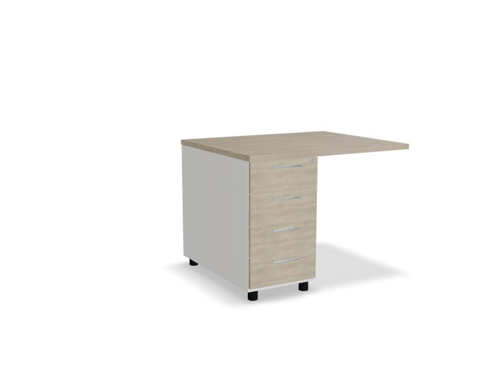 Weisser Standcontainer mit Melaminplatte, Metallschubladen und Aluminiumgriffen, Masse 100x60x74 cm, Korpus-Möbel von Mdd.