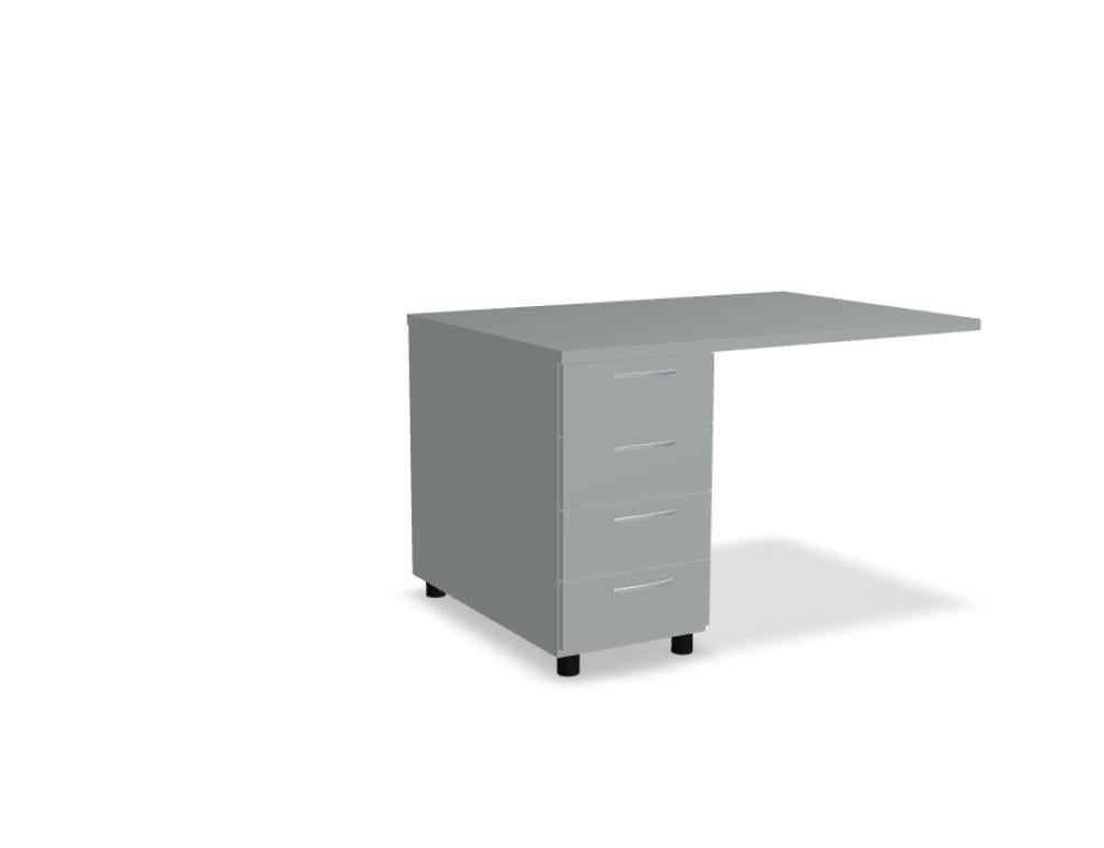 Weisser Standcontainer mit Melaminplatte, Metallschubladen und Aluminiumgriffen, Masse 100x60x74 cm, Korpus-Möbel von Mdd.