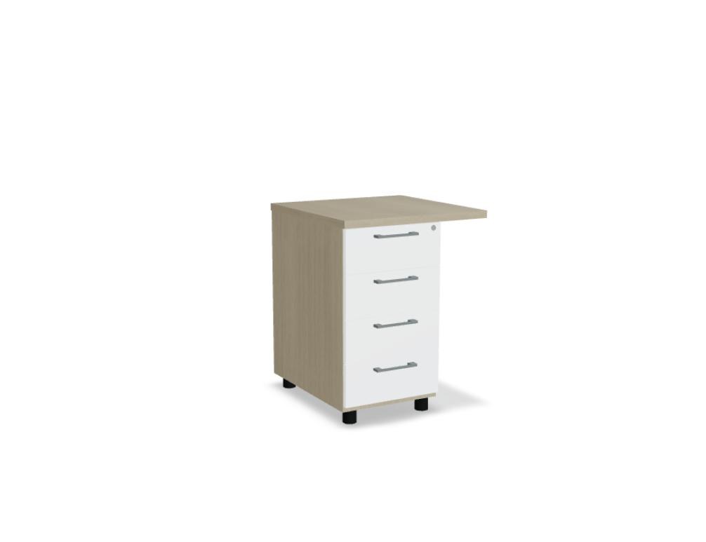 Weisser Standcontainer mit Melaminplatte, Metallschubladen und Aluminiumgriffen, Masse 100x60x74 cm, Korpus-Möbel von Mdd.