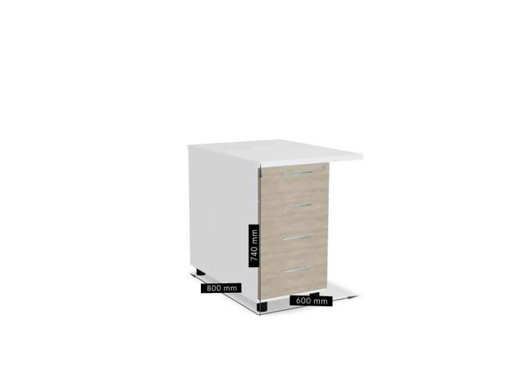 Weisser Standcontainer mit Melaminplatte, Metallschubladen und Aluminiumgriffen, Masse 100x60x74 cm, Korpus-Möbel von Mdd.