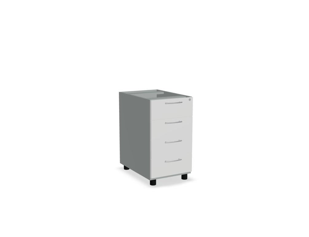 Weisser Standcontainer mit Melaminplatte, Metallschubladen und Aluminiumgriffen, Masse 100x60x74 cm, Korpus-Möbel von Mdd.