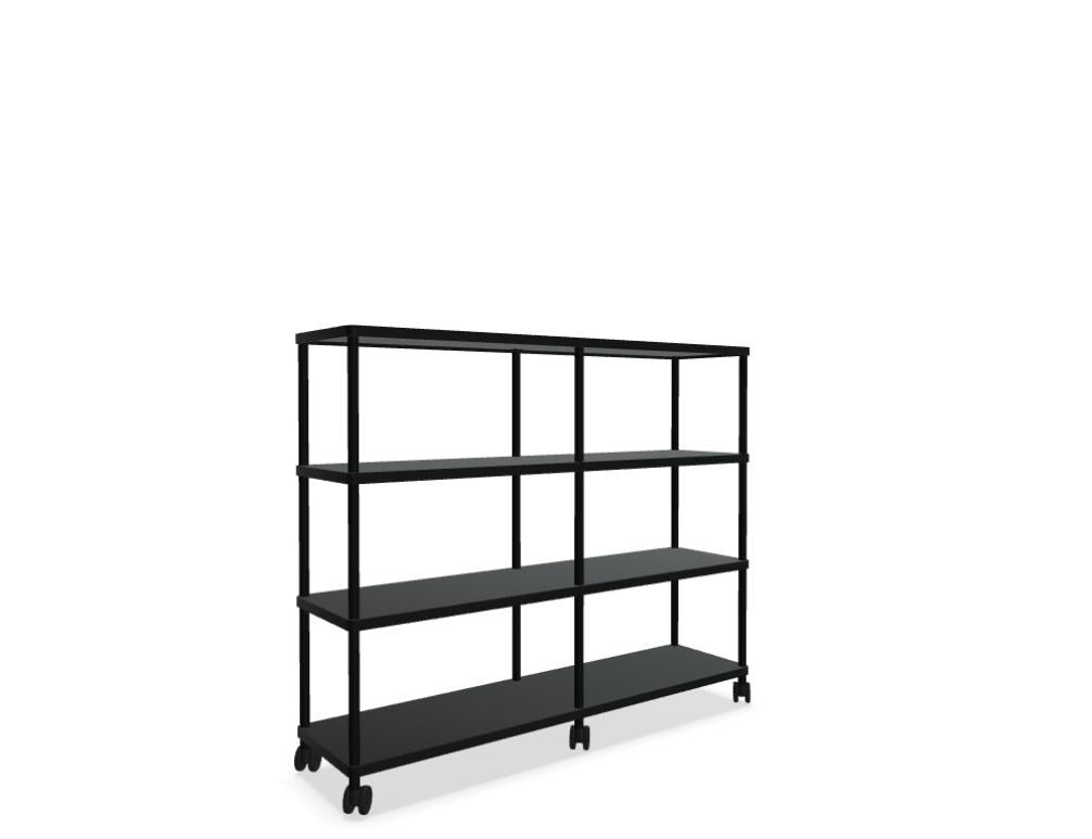 Standregal Stilt von Mdd in Blau Halbmatt, MDF-Platten mit Metallrahmen und Stahlprofilen, modulare Fachböden und Bodenplatte.
