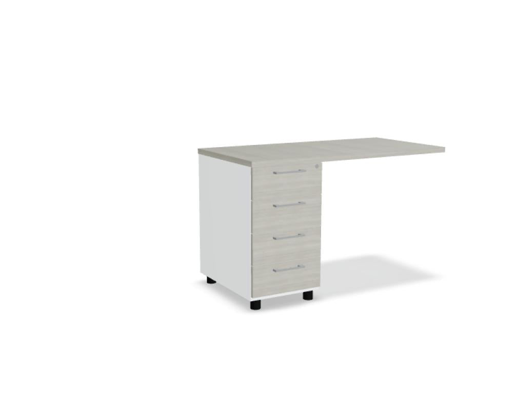 Schwarzer Standcontainer mit mehreren Schubladen, Melaminplatte, Aluminiumgriff und Rollen, freistehend im Büro.