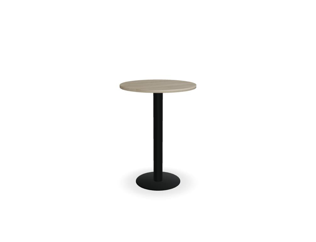 Hochtisch Tack PS80 von MDD: moderner, geradliniger Tisch in hellem Holzton mit schwarzer Metallbasis, geeignet für Barhöhe und moderne Einrichtung.