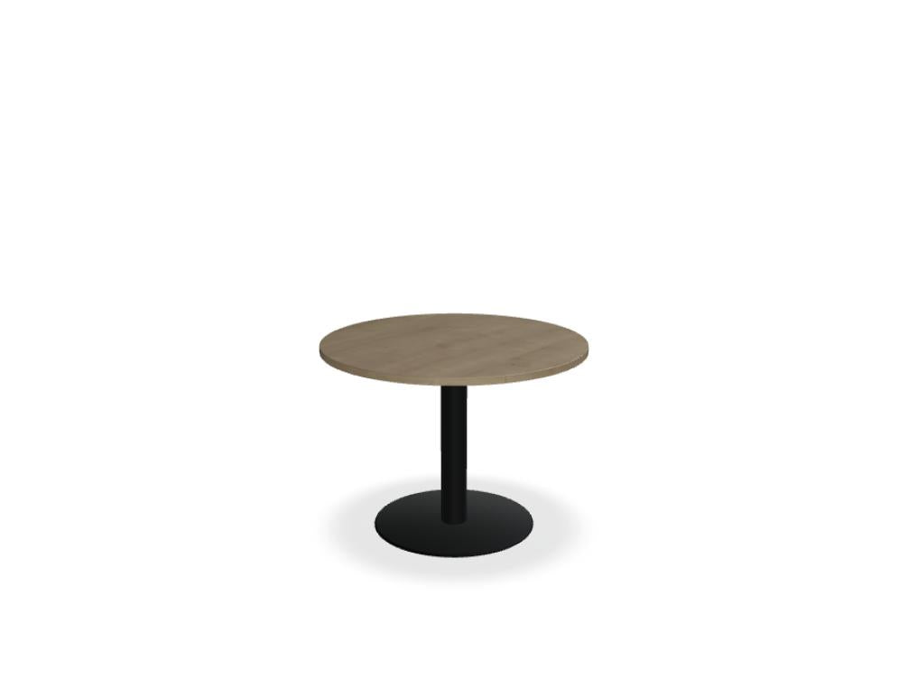 Kaffeetisch Tack ST10 aus Massivholz in hellbrauner Optik, runde Tischplatte mit glänzendem Finish, modernes Esstisch-Design, stabile Vierbeiner