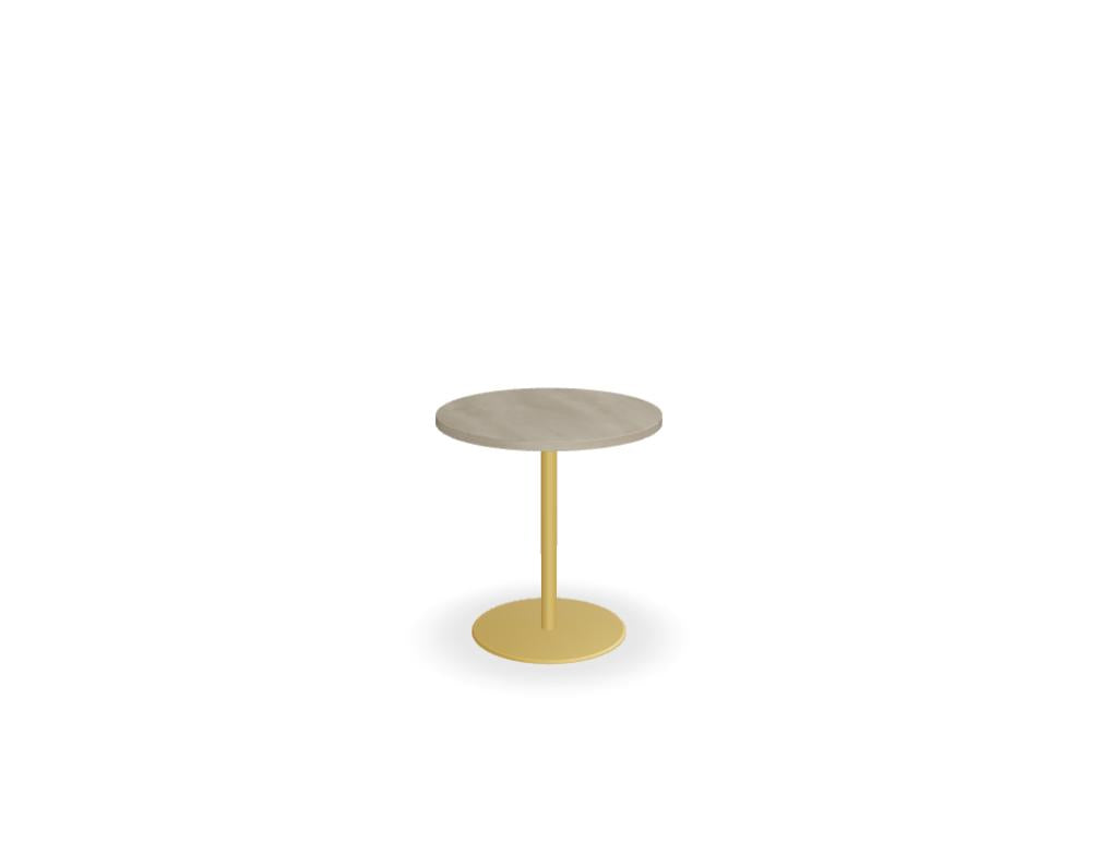 Kaffee- bzw. Esstisch Tack ST70 von MDD in warmem Holzfinish, runder, kompakter Kaffeetisch mit filigranen Beinen für modernes Esszimmer-Setting