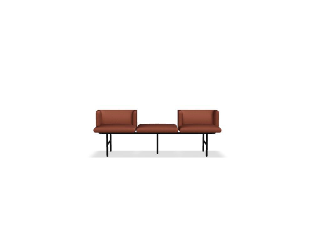 Modulares Sofa Agora von Mdd in Perlweiss mit gepolsterter Rückenlehne, Holzfurnierplatte und Metallgestell auf Füssen.
