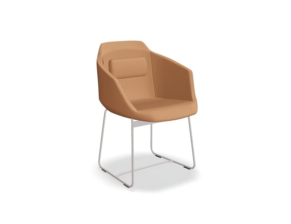 Ultra UFP5 Stuhl mit Kufengestell, gepolsterte Armlehnen, moderne, schlanke Silhouette in grau/holzoptik – komfortabler Sitz, stabiler Rahmen, für Ess- oder Konferenzbereiche.