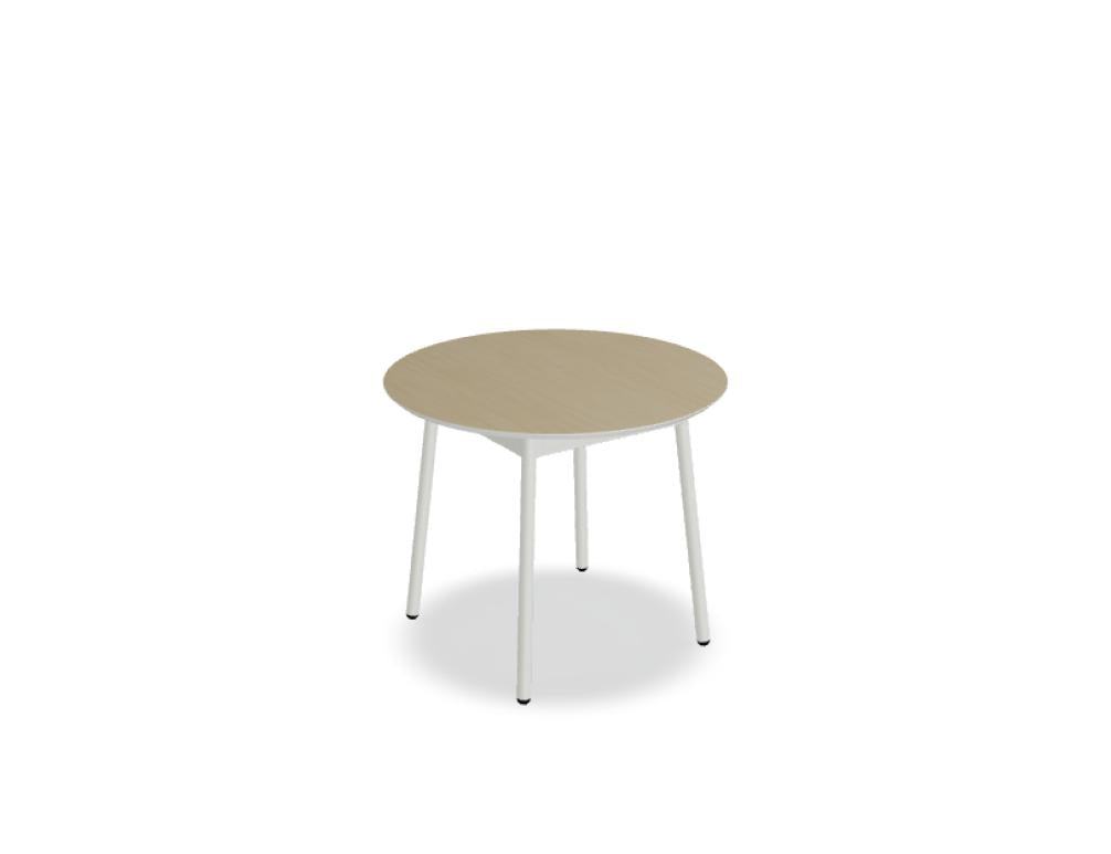 Runder Cafeteriatisch Unit von Mdd mit Tischplatte in FENIX Schwarz Matt, Metallgestell und Kunststofffüssen in Schwarz.