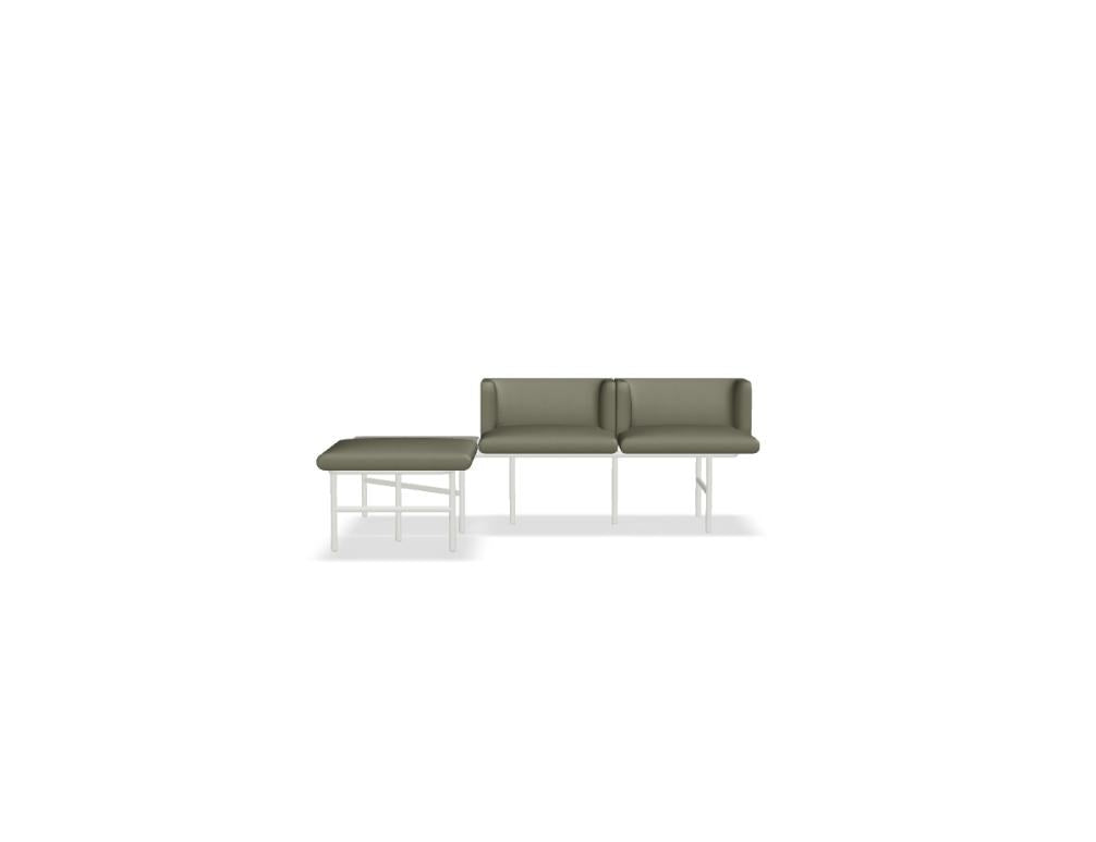 Modulares Sofa Agora von Mdd in Perlweiss mit gepolsterter Rückenlehne, Holzfurnierplatte und Metallgestell auf Füssen.
