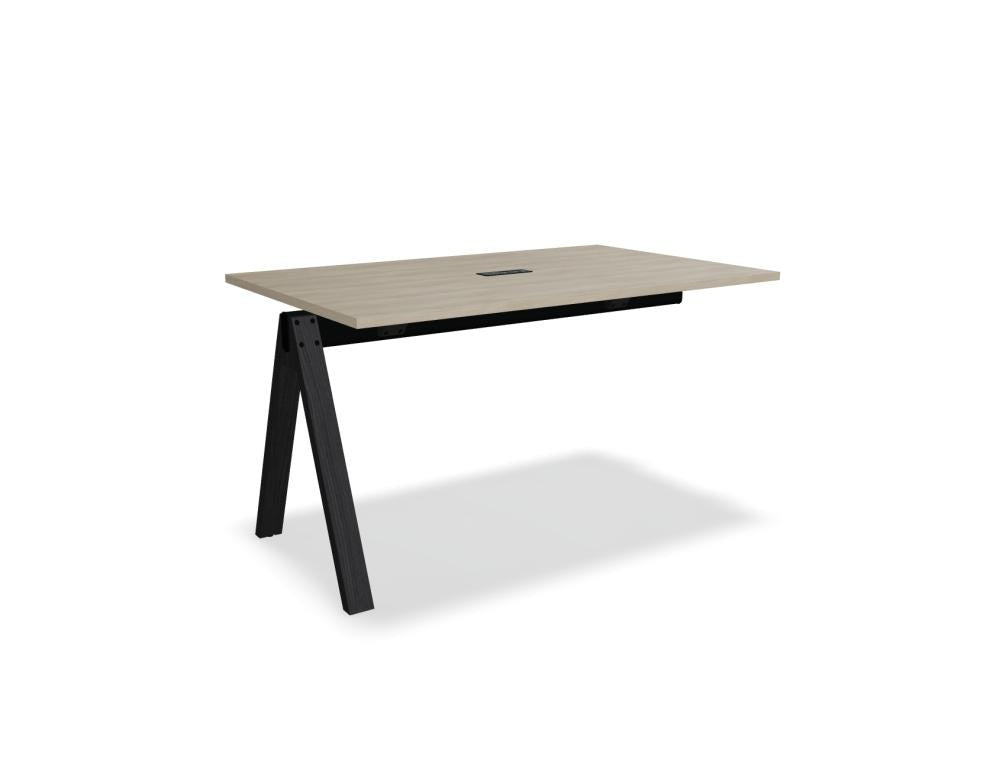 Hochtisch Viga von Mdd in Dunkler Walnuss mit schwarzem Aluminiumgestell und Eichenfuss, Masse 160x80x110 cm, Gesamtansicht des Tisches.