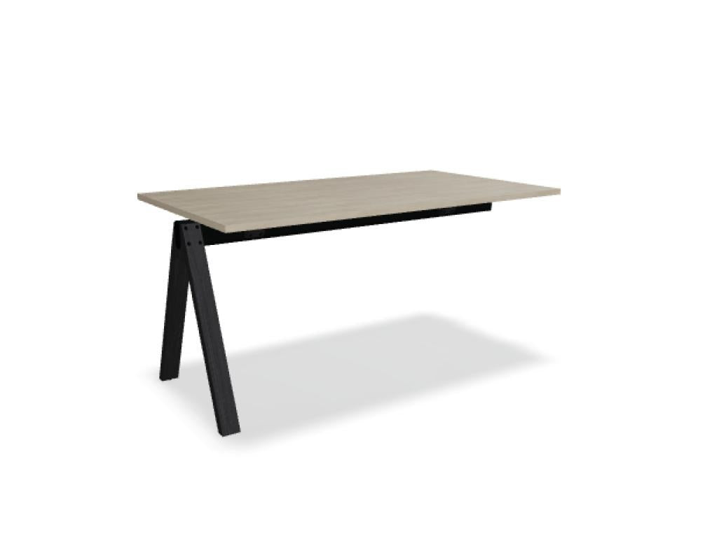 Hochtisch Viga von Mdd in Dunkler Walnuss mit schwarzem Aluminiumgestell und Eichenfuss, Masse 160x80x110 cm, Gesamtansicht des Tisches.