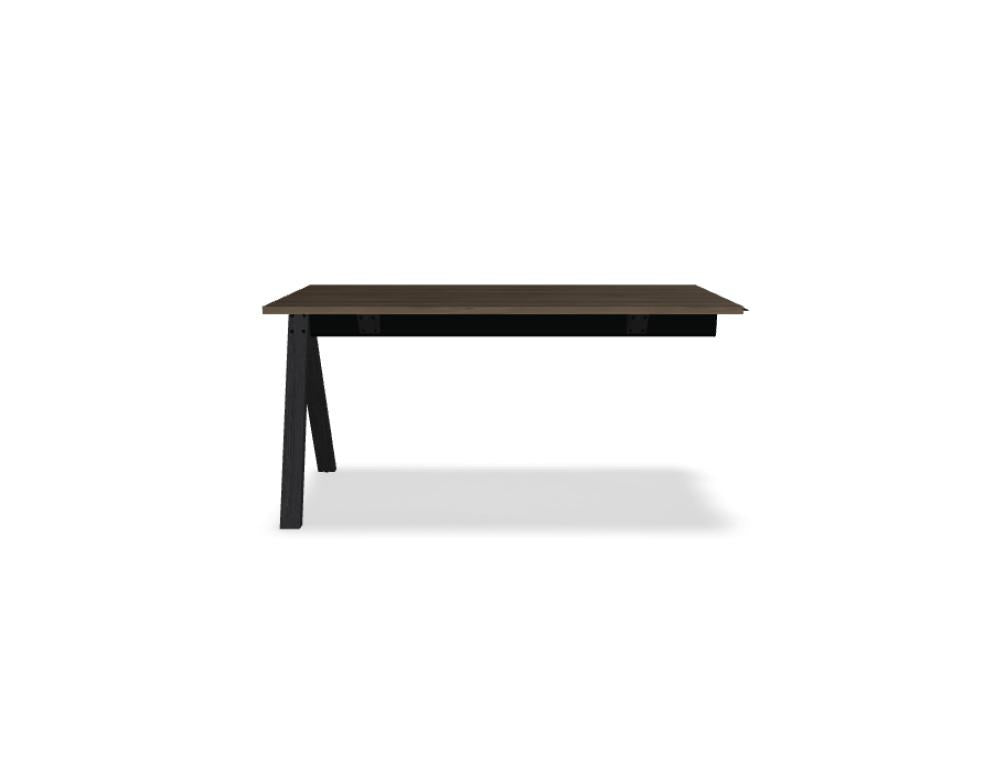 Hochtisch Viga von Mdd in Dunkler Walnuss mit schwarzem Aluminiumgestell und Eichenfuss, Masse 160x80x110 cm, Gesamtansicht des Tisches.