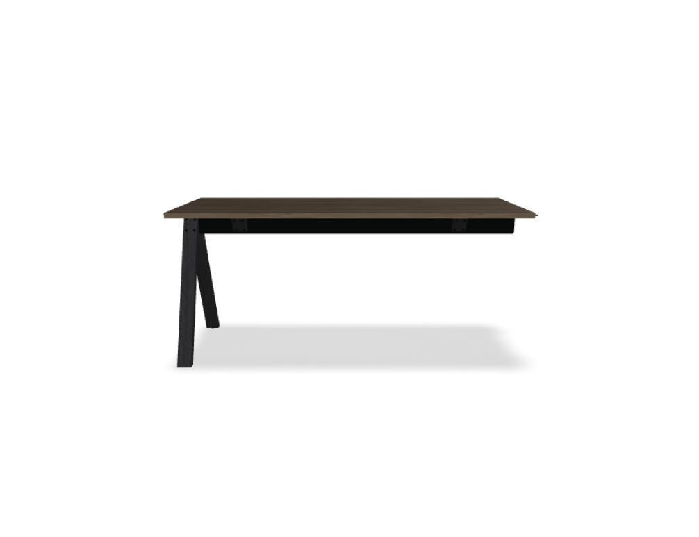 Hochtisch Viga von Mdd in Dunkler Walnuss mit schwarzem Aluminiumgestell und Eichenfuss, Masse 160x80x110 cm, Gesamtansicht des Tisches.