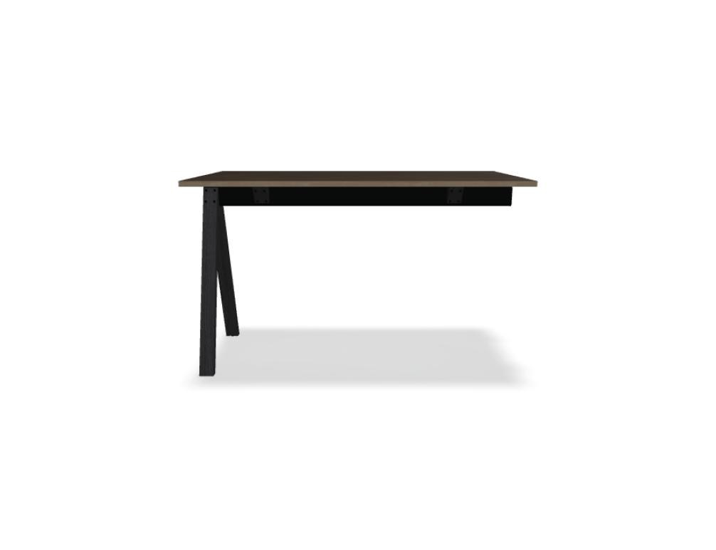 Hochtisch Viga von Mdd in Dunkler Walnuss mit schwarzem Aluminiumgestell und Eichenfuss, Masse 160x80x110 cm, Gesamtansicht des Tisches.
