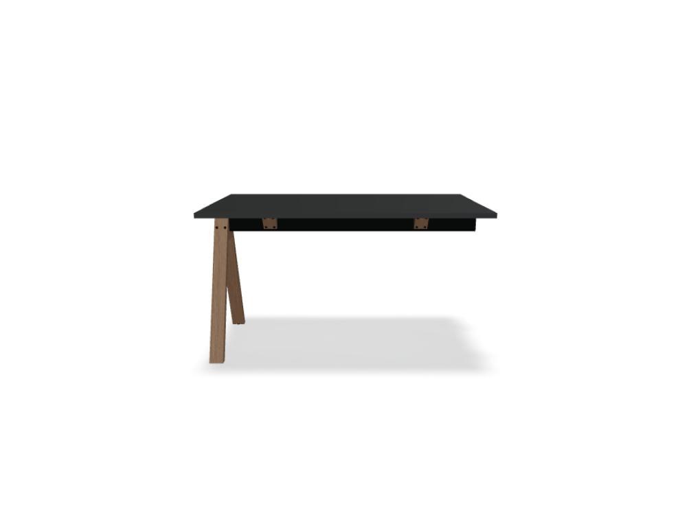 Hochtisch Viga von Mdd in Dunkler Walnuss mit schwarzem Aluminiumgestell und Eichenfuss, Masse 160x80x110 cm, Gesamtansicht des Tisches.