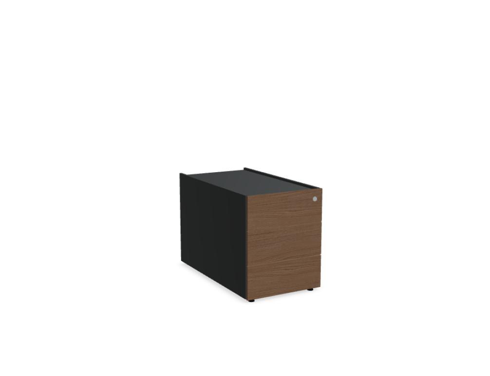 Rollcontainer Viga von Mdd mit Front in FENIX Schwarz Matt, mehreren Schubladen und offenem Fach, Korpus aus Holzwerkstoff.