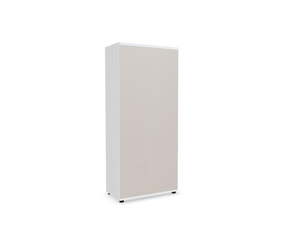 Kleiderschrank mit Front aus Aluminium Satinato Melaminplatte, Push-to-Open-System, ausziehbarer Kleiderstange und Patentschloss, Höhe 183.3 cm.