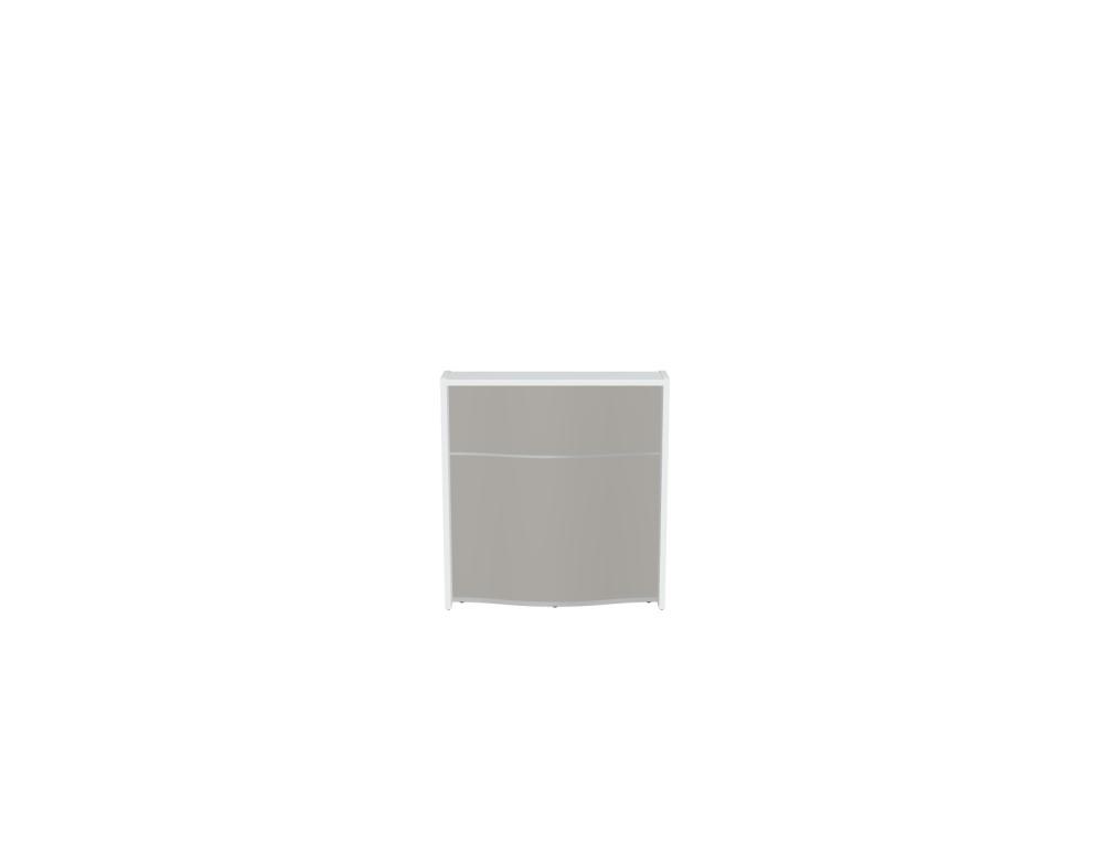 Empfangstheke Wave von Mdd in Weiss Pastell mit organischer HPL-Front, Aluminiumstreifen und modularer Wellenform-Konstruktion.