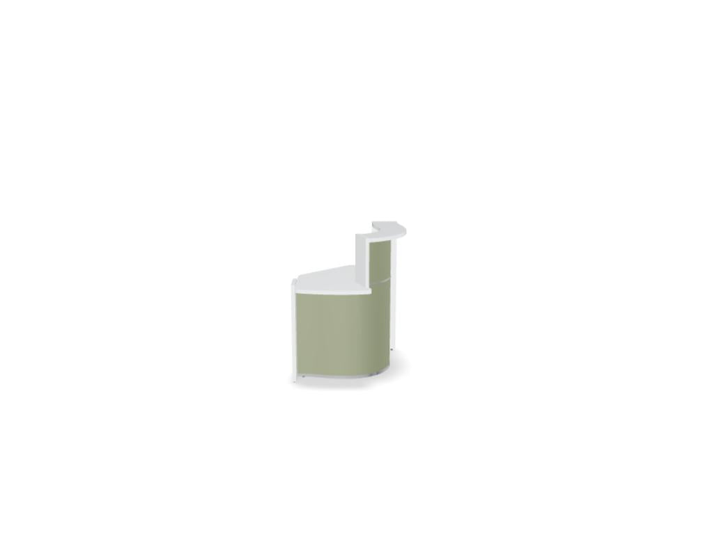 Empfangstheke Wave von Mdd in Weiss Pastell mit organischer HPL-Front, Aluminiumstreifen und modularer Wellenform-Konstruktion.