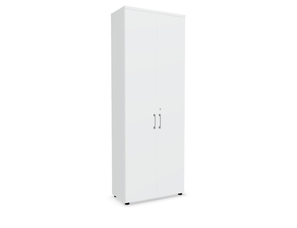 Büroschrank Basic K6104 von MDD in modernem Design, weiße Fronten mit hellem Holz-Top, geräumige Innenfächer und stabiler Metallrahmen für Büroorganisation