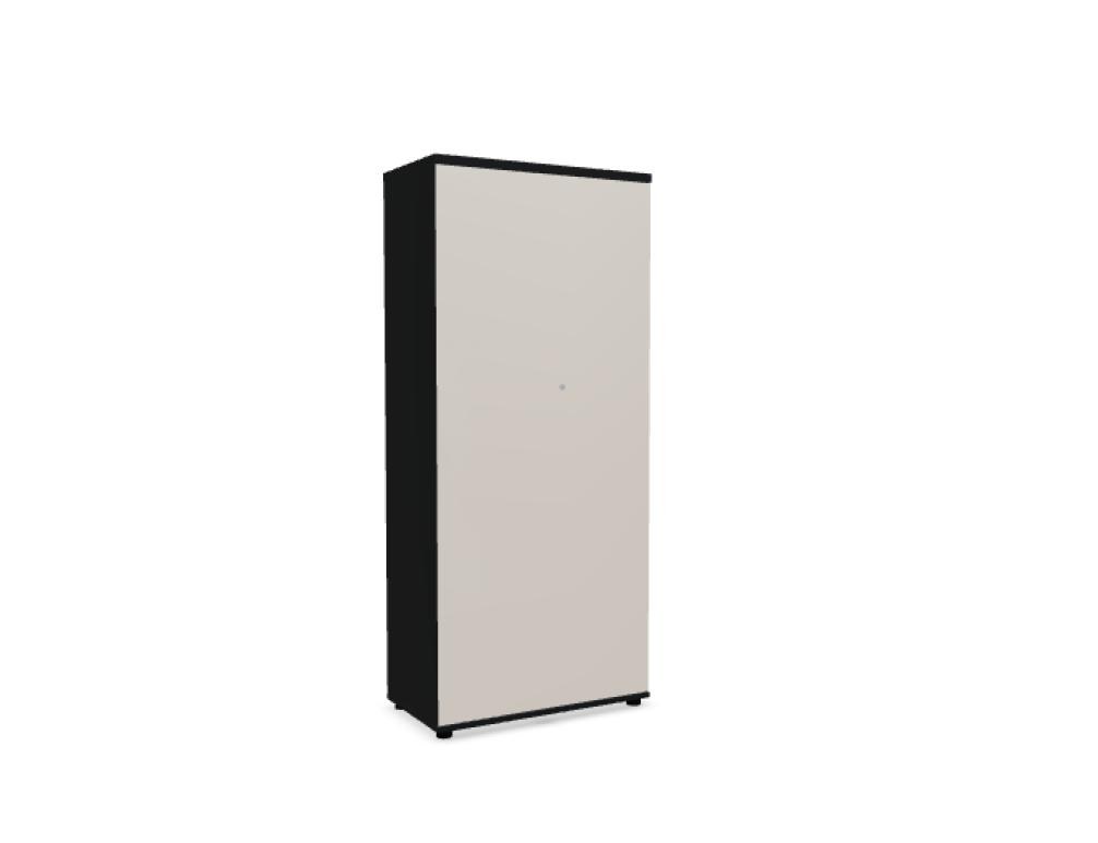 Büroschrank Color von Mdd mit Front aus farbigem HPL, Push-to-Open-System und Oberplatte in Aluminium Satinato, Melaminplatte.
