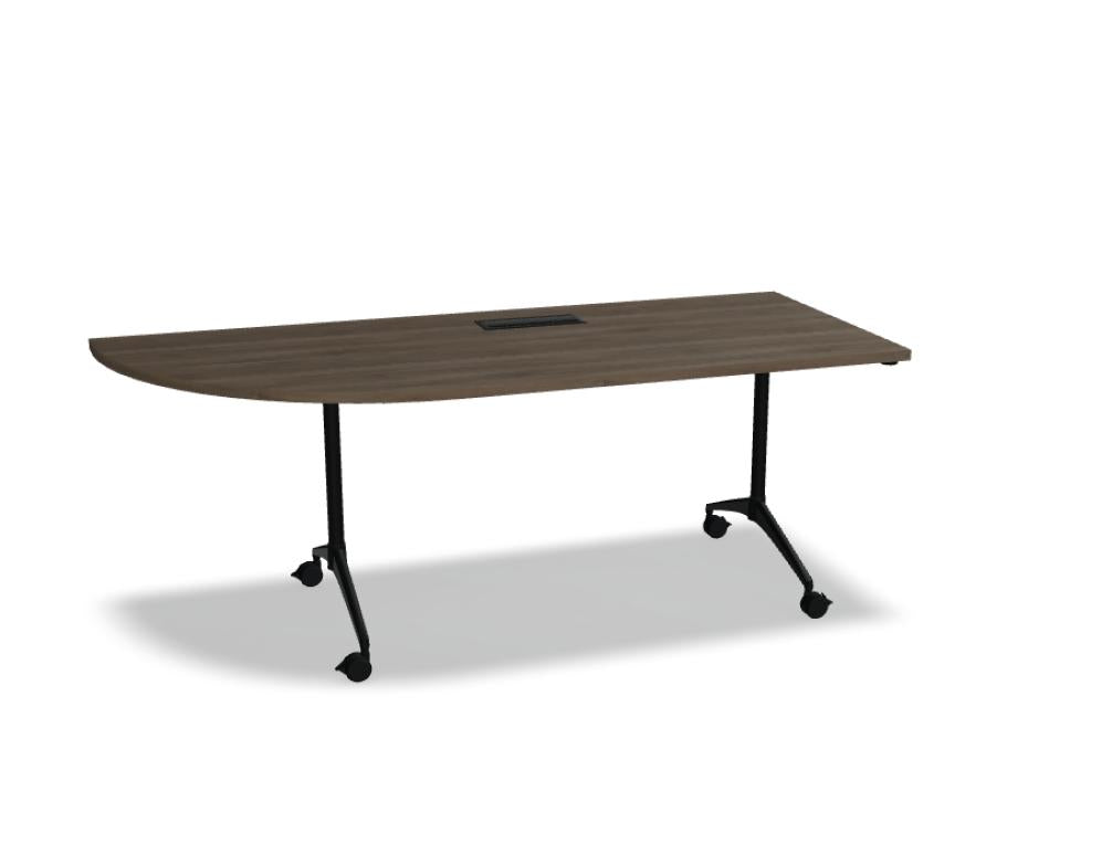 Klapptisch aus der Kollektion Revi RV09 von MDD, hochwertiges Konferenztisch-Design, kompakt zusammenklappbar, modernes Metallgestell, weisse Arbeitsfläche, ideal für Meetings und mobile Bürolösungen.