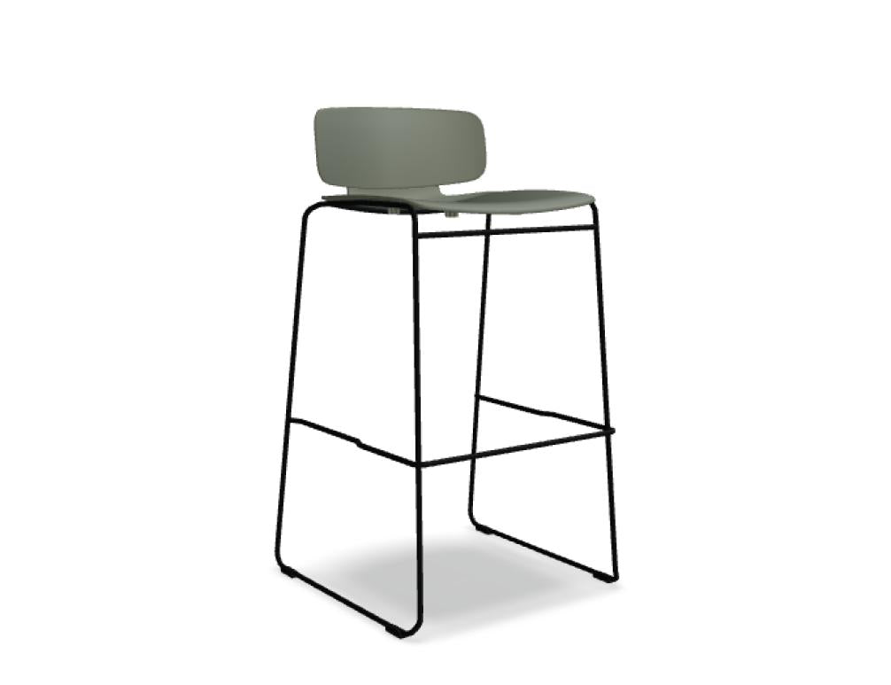 Bild zeigt einen modernen Barhocker Lena LEH01H von Mdd in hellem Holz- und Metalldesign, mit runder Sitzfläche, gemütlicher Polsterung und schlanken Standbeinen – ideal für Küche oder Barbereich.