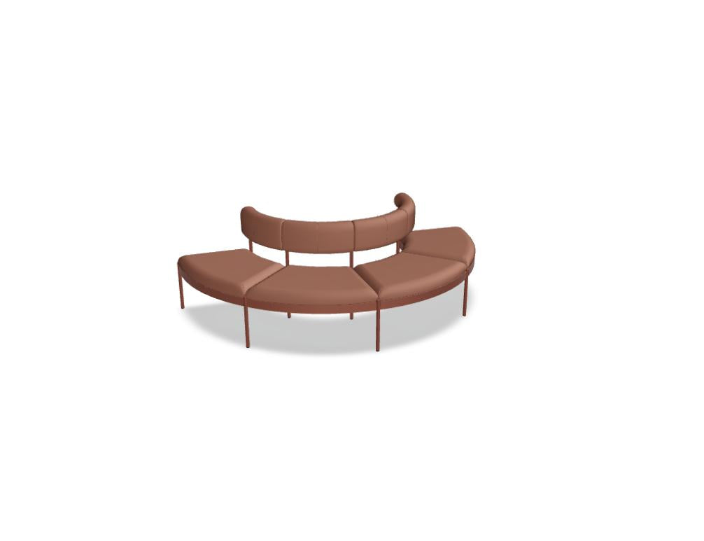 Bild eines modularen Sitzsystems Nora NOR503 von MDD: Eckiges Sofa-Setup in gedämpften Grau- und Cremetönen, klare Linien, großzügige Polsterung, modernes Lounge-Möbelstück in einem hellen Ambiente.