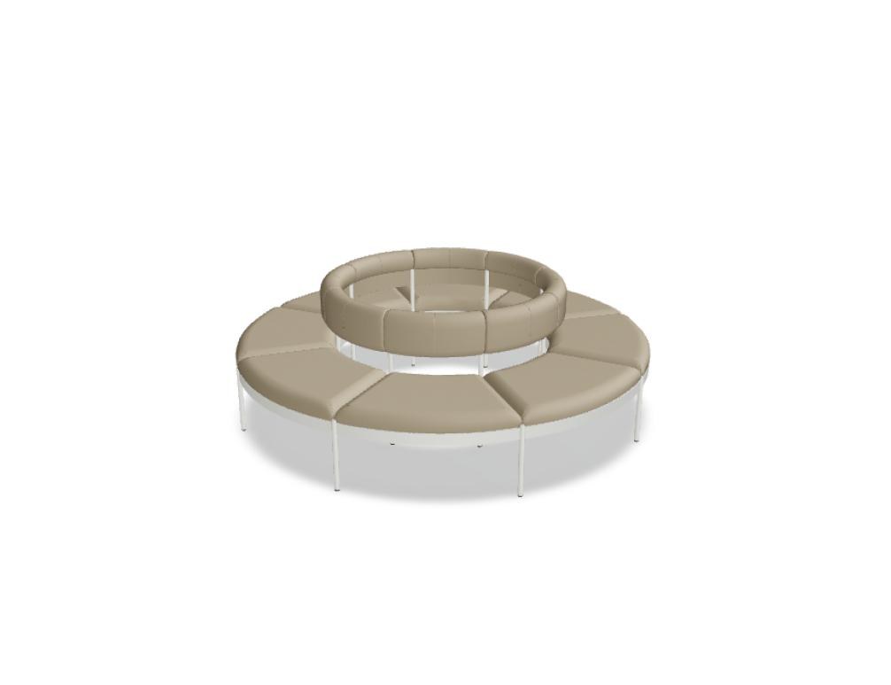 Modulares Sitzsystem Nora von Mdd in Ziegelrot, gepolsterte Sitz- und Rückenelemente auf Metallgestell mit Rohrbeinen.