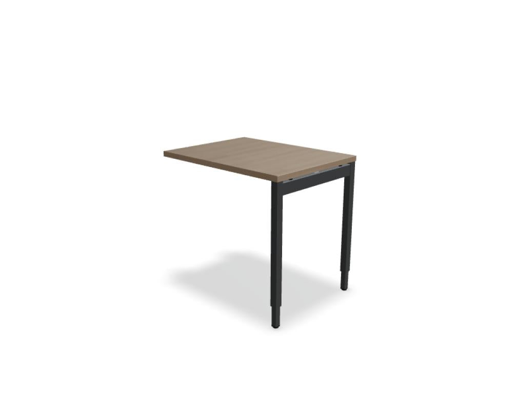 Ansatztisch für Schreibtische von Mdd mit Melamin-Tischplatte in Akazie und pulverbeschichtetem Metallgestell in Aluminium Halbmatt.