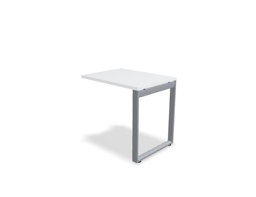 Ansatztisch für Schreibtische von Mdd mit Melamin-Tischplatte in Akazie und pulverbeschichtetem Metallgestell in Aluminium Halbmatt.