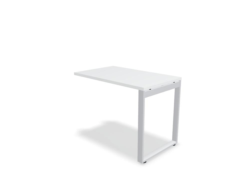 Ansatztisch für Schreibtische von Mdd mit Melamin-Tischplatte in Akazie und pulverbeschichtetem Metallgestell in Aluminium Halbmatt.