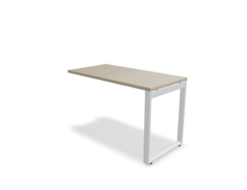 Ansatztisch für Schreibtische von Mdd mit Melamin-Tischplatte in Akazie und pulverbeschichtetem Metallgestell in Aluminium Halbmatt.