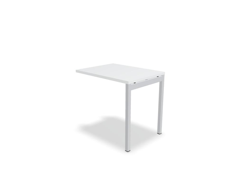Ansatztisch für Schreibtische von Mdd mit Melamin-Tischplatte in Akazie und pulverbeschichtetem Metallgestell in Aluminium Halbmatt.