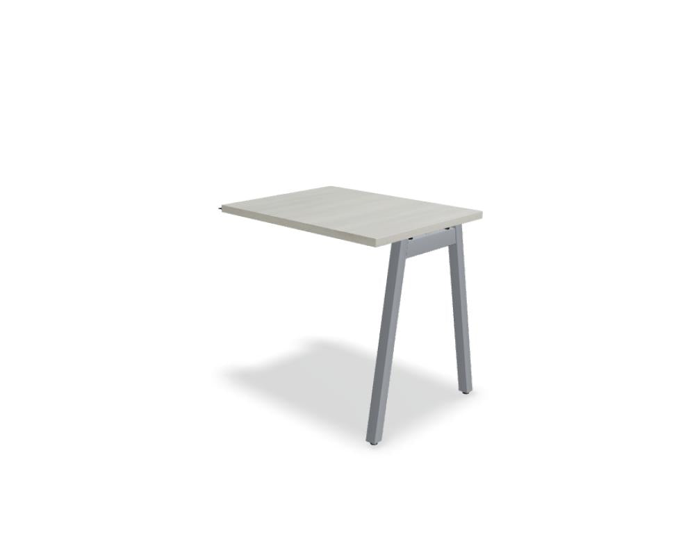 Ansatztisch für Schreibtische von Mdd mit Melamin-Tischplatte in Akazie und pulverbeschichtetem Metallgestell in Aluminium Halbmatt.