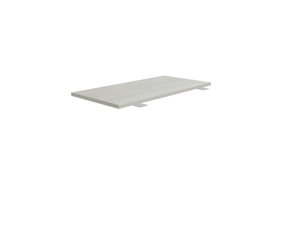 Ansatztisch für Schreibtische von Mdd mit Melamin-Tischplatte in Akazie und pulverbeschichtetem Metallgestell in Aluminium Halbmatt.
