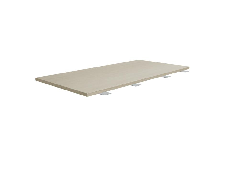 Ansatztisch für Schreibtische von Mdd mit Melamin-Tischplatte in Akazie und pulverbeschichtetem Metallgestell in Aluminium Halbmatt.