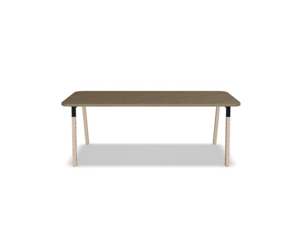 Bild eines modernen Schreibtischs Ogi W BOWZ06 von Mdd, Das helle Holzfinish, klare Linien, integrierte Kabeldurchführung und großzügige Arbeitsfläche betonen Ordnung und Produktivität im Arbeitszimmer.